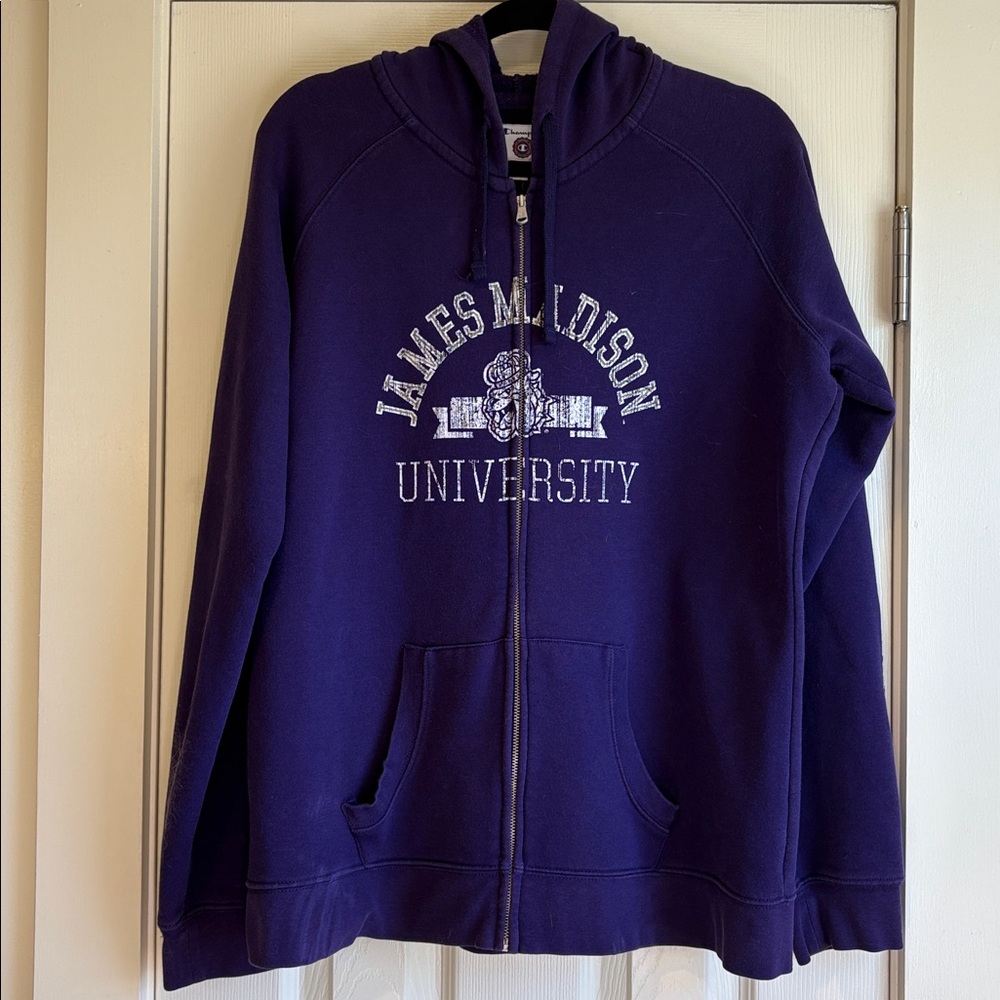 Champion | Purple Zip Up Hoodie Jacket w/ Pockets “James Madison University” XXL